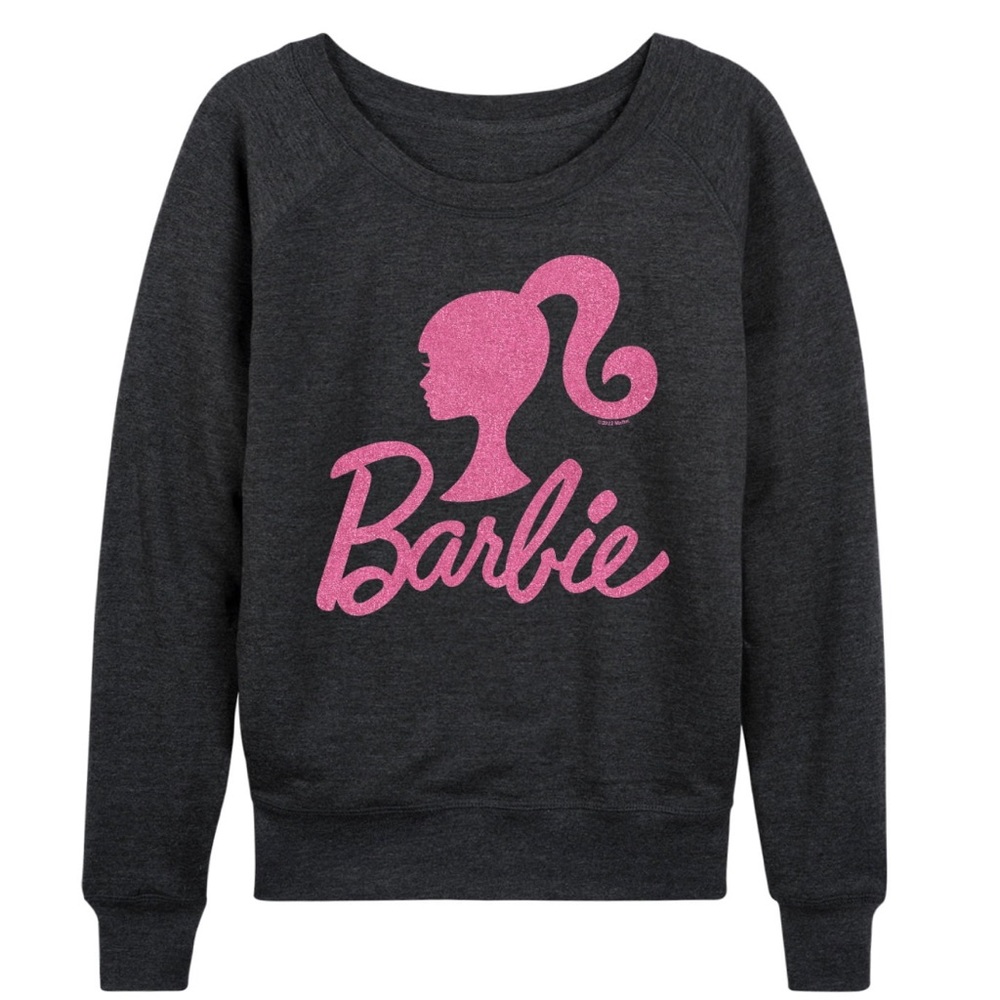 Barbie Logo Pink Glitter Grey Shirt Womens Lightweight Sweater Pullover Costume